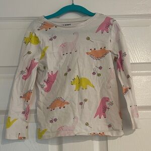 Old Navy White Long Sleeve Tee with Pink, Yellow & Orange Dinosaurs- 5T